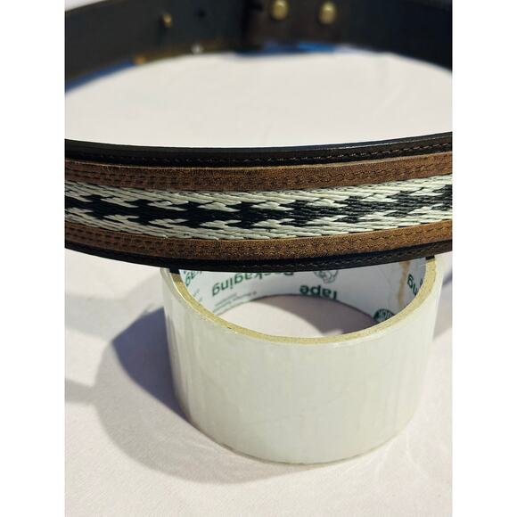 Nocona Belt Men 36 Brown Leather Western Cowboy Rodeo Silver/Gold Accent Aztec - Picture 10 of 15